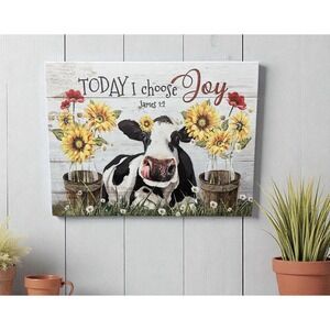 Wall Canvas Sunflower Cow Today Choose Joy 15.5x12 New